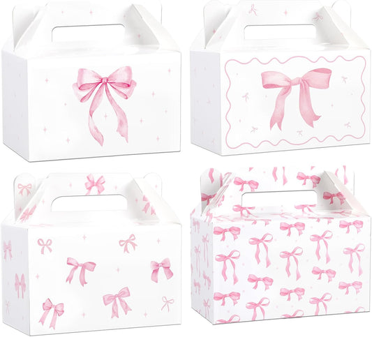 12Pcs Pink Bow Treat Boxes Party Supplies Bow Party Favors Goodie Gift Boxes Bows themed Treat Candy Box for Birthday Bachelorette Engagement Baby Bridal Shower Decorations Supplies