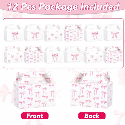 12Pcs Pink Bow Treat Boxes Party Supplies Bow Party Favors Goodie Gift Boxes Bows themed Treat Candy Box for Birthday Bachelorette Engagement Baby Bridal Shower Decorations Supplies