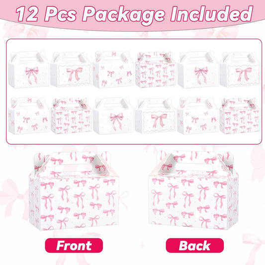 12Pcs Pink Bow Treat Boxes Party Supplies Bow Party Favors Goodie Gift Boxes Bows themed Treat Candy Box for Birthday Bachelorette Engagement Baby Bridal Shower Decorations Supplies