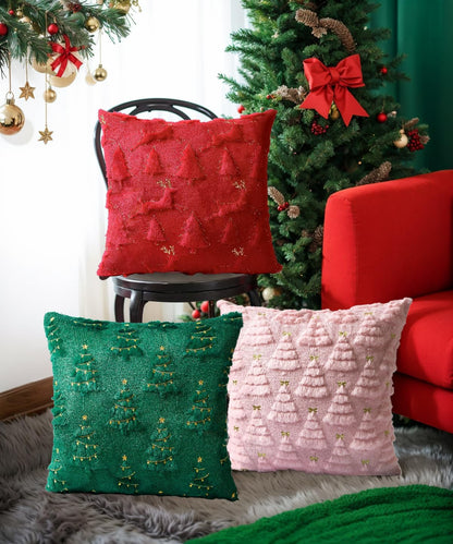 Christmas Pillow Covers Set of 2 Soft Plush Faux Fur Pillow Cases 3D Embroidered Decorative Couch Cover Home Decor Christmas Throw Pillow Covers 18x18,Light Pink