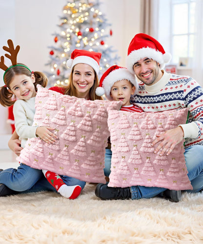 Christmas Pillow Covers Set of 2 Soft Plush Faux Fur Pillow Cases 3D Embroidered Decorative Couch Cover Home Decor Christmas Throw Pillow Covers 18x18,Light Pink