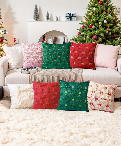 Christmas Pillow Covers Set of 2 Soft Plush Faux Fur Pillow Cases 3D Embroidered Decorative Couch Cover Home Decor Christmas Throw Pillow Covers 18x18,Light Pink