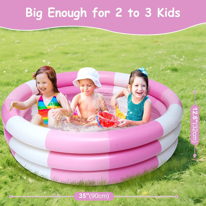 Inflatable Kiddie Pool, 3 Rings Round Blow up Swimming Pool for Baby Kids, Portable Toddler Stripe Water Splash Play Toys for Summer Backyard Party Birthday Gifts