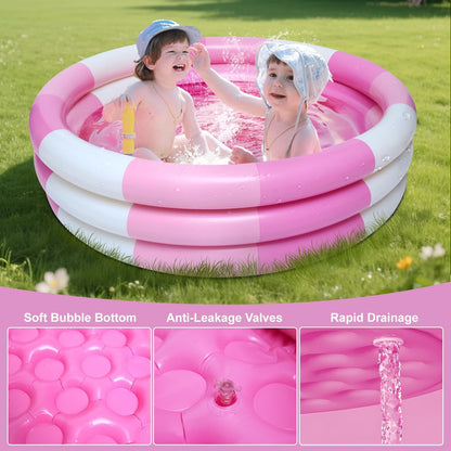 Inflatable Kiddie Pool, 3 Rings Round Blow up Swimming Pool for Baby Kids, Portable Toddler Stripe Water Splash Play Toys for Summer Backyard Party Birthday Gifts