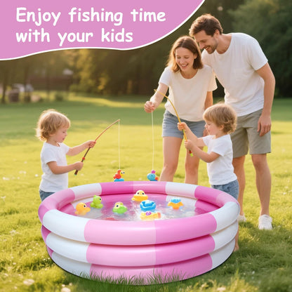 Inflatable Kiddie Pool, 3 Rings Round Blow up Swimming Pool for Baby Kids, Portable Toddler Stripe Water Splash Play Toys for Summer Backyard Party Birthday Gifts
