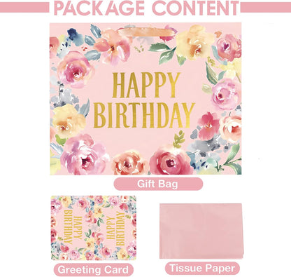 13 Inch Large Birthday Gift Bag for Women & Girls Birthday Party