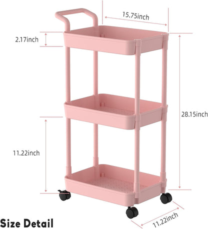 Diaper Caddy, 3 Tier Rolling Cart for Baby Essentials, Pink