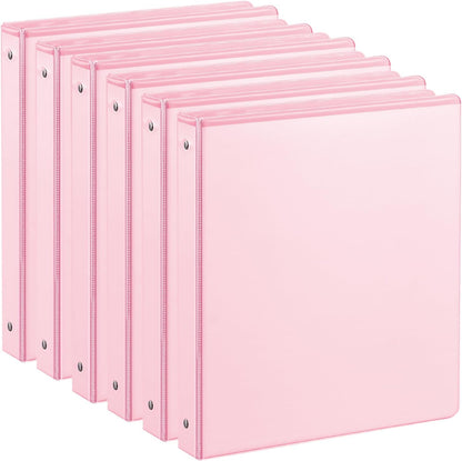 SUIN 1-inch 3 Ring Binder with 2 Interior Pockets, 1''Durable Binders Holds US Letter Size 8.5'' x 11'' Paper - Versatile Binders for Office, Home, and School Use, 6 Pack Pastel Pink