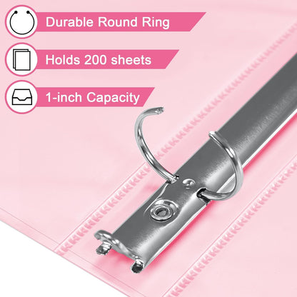 SUIN 1-inch 3 Ring Binder with 2 Interior Pockets, 1''Durable Binders Holds US Letter Size 8.5'' x 11'' Paper - Versatile Binders for Office, Home, and School Use, 6 Pack Pastel Pink