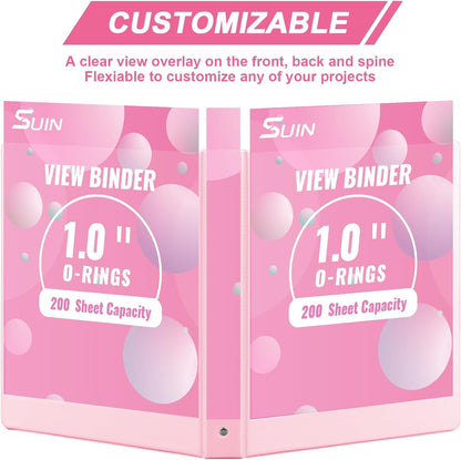 SUIN 1-inch 3 Ring Binder with 2 Interior Pockets, 1''Durable Binders Holds US Letter Size 8.5'' x 11'' Paper - Versatile Binders for Office, Home, and School Use, 6 Pack Pastel Pink