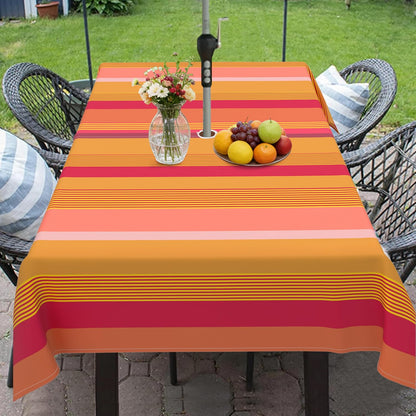 Outdoor Tablecloth with Umbrella Hole and Zipper, Yellow Pink Stripe Table Cloth Rectangle 60×84 Inch Waterproof Fade Resistant Patio Table Cover for Spring Summer Garden Picnic Dinner