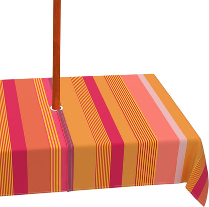 Outdoor Tablecloth with Umbrella Hole and Zipper, Yellow Pink Stripe Table Cloth Rectangle 60×84 Inch Waterproof Fade Resistant Patio Table Cover for Spring Summer Garden Picnic Dinner