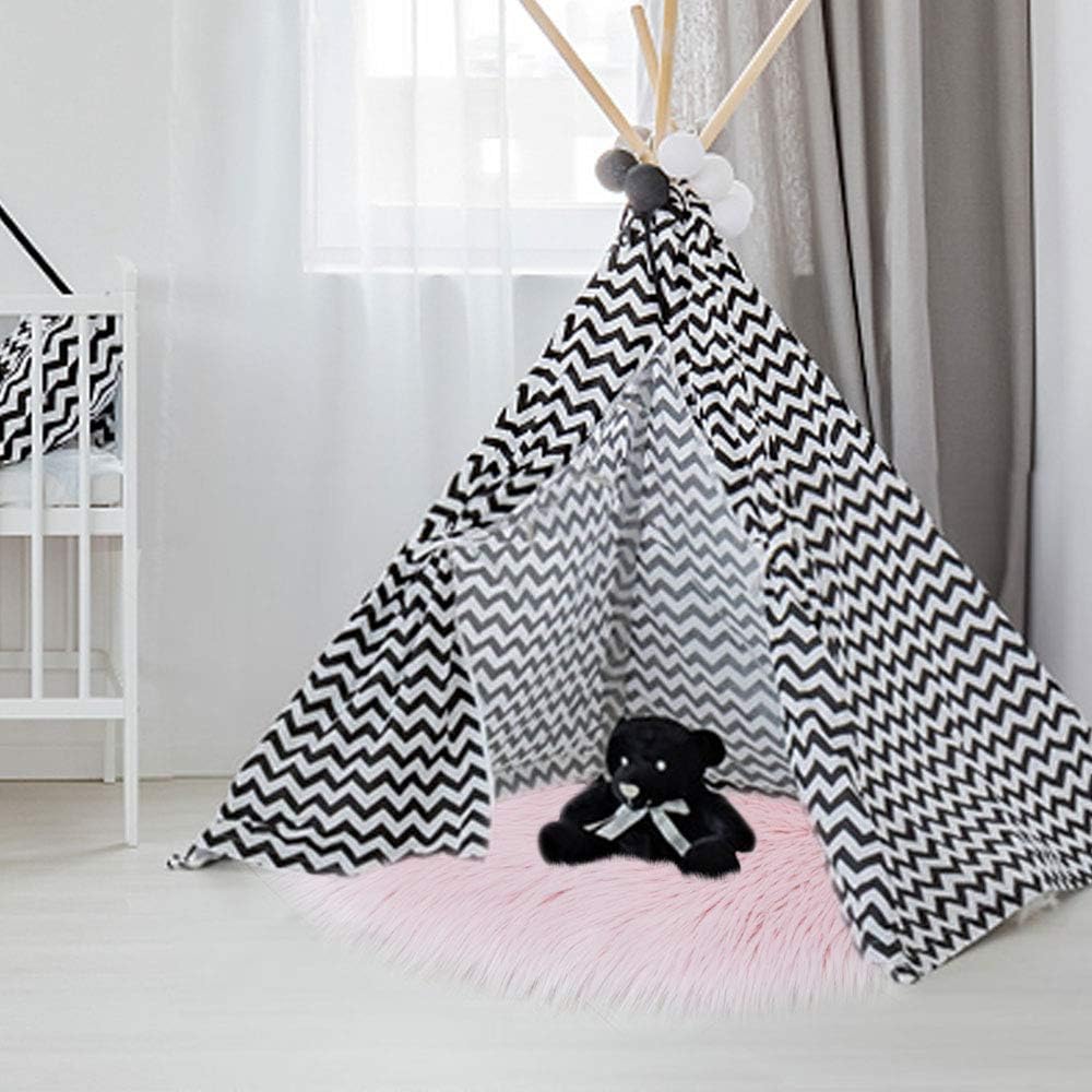 Ultra Soft 1.3x2 Feet Faux Fur Rug, Fluffy Shaggy Area Rug Sheepskin Fur, Pink Fuzzy Rug Machine Washable Shag Rug, Nursery Decor Throw Rugs Carpet for Bedroom, Kids Room, Living Room