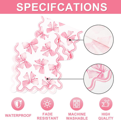 Pink Bow Table Runner Bowknot Scalloped Kitchen Dining Table Cover Coquette Bow Decoration for Indoor Outdoor Home Party Supplies, 13 x 90 Inch