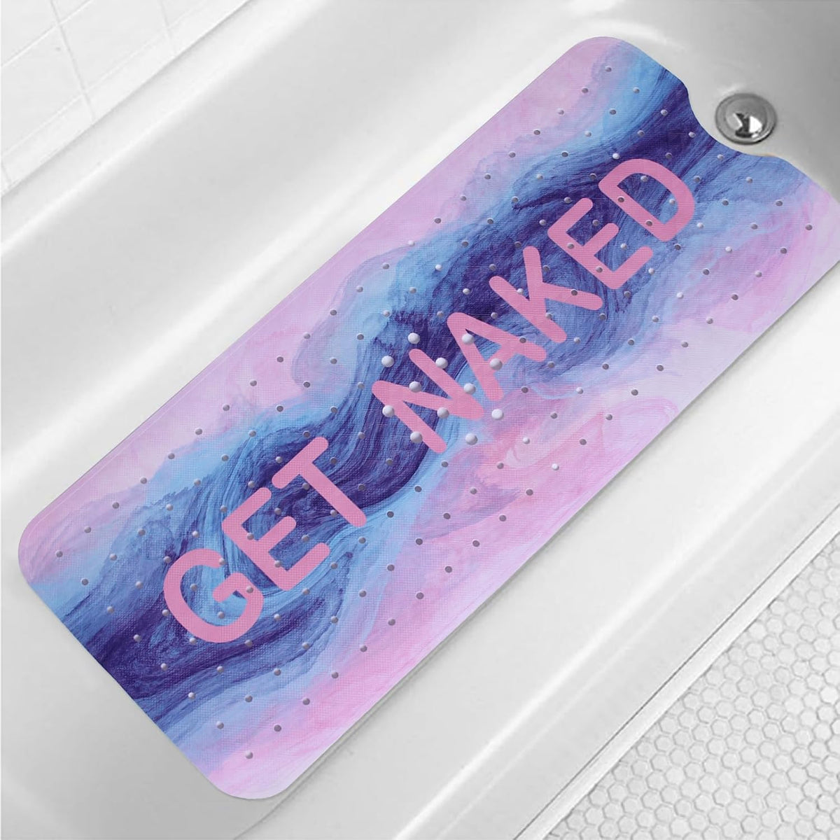 Pink Blue Bathtub Mat Non Slip 40x16in Extra Long Marble Bath Mat for Tub