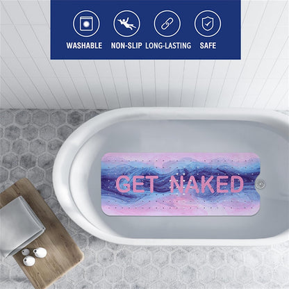 Pink Blue Bathtub Mat Non Slip 40x16in Extra Long Marble Bath Mat for Tub