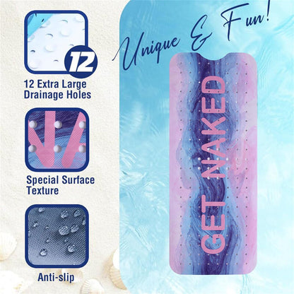 Pink Blue Bathtub Mat Non Slip 40x16in Extra Long Marble Bath Mat for Tub