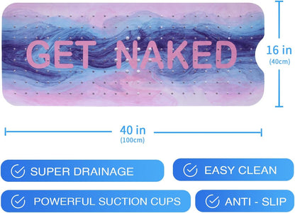 Pink Blue Bathtub Mat Non Slip 40x16in Extra Long Marble Bath Mat for Tub