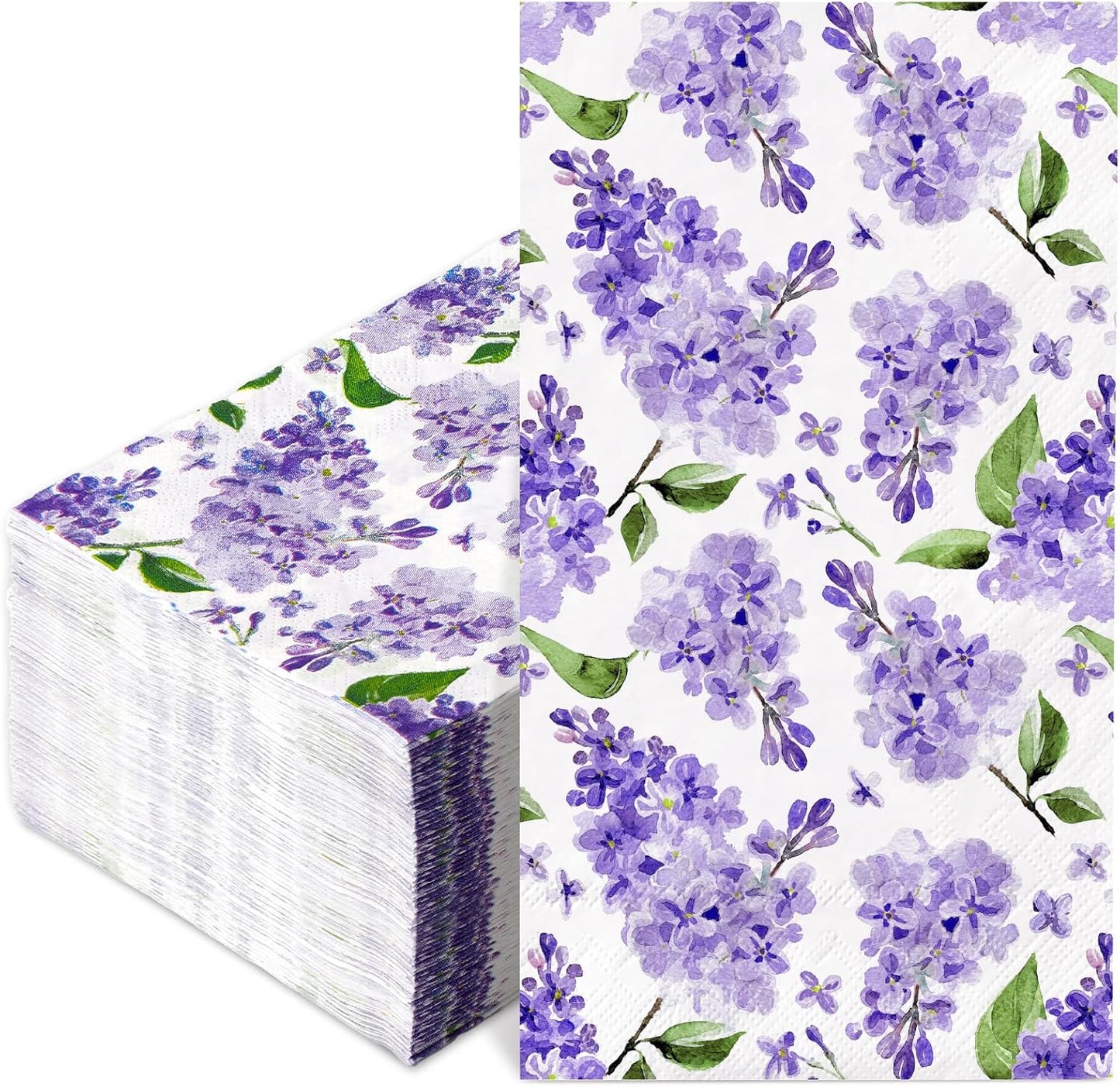 JarThenaAMCS 100Pcs Watercolor Floral Guest Napkins Purple Lilac Flower Disposable Napkins Dinner Paper Hand Towels for Bathroom Wedding Birthday Party Table Supplies