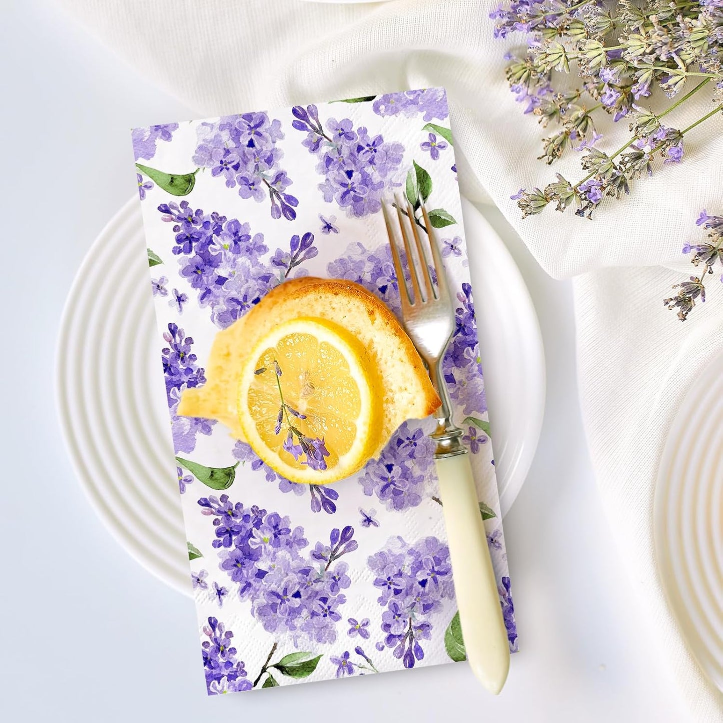 JarThenaAMCS 100Pcs Watercolor Floral Guest Napkins Purple Lilac Flower Disposable Napkins Dinner Paper Hand Towels for Bathroom Wedding Birthday Party Table Supplies