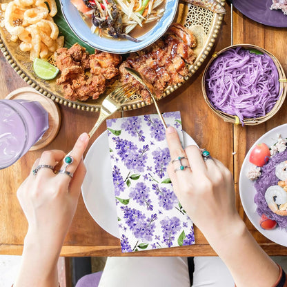 JarThenaAMCS 100Pcs Watercolor Floral Guest Napkins Purple Lilac Flower Disposable Napkins Dinner Paper Hand Towels for Bathroom Wedding Birthday Party Table Supplies