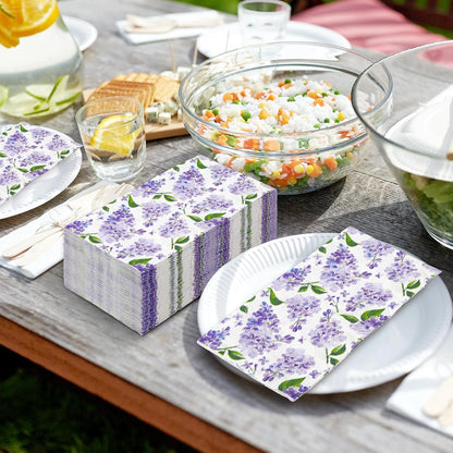 JarThenaAMCS 100Pcs Watercolor Floral Guest Napkins Purple Lilac Flower Disposable Napkins Dinner Paper Hand Towels for Bathroom Wedding Birthday Party Table Supplies
