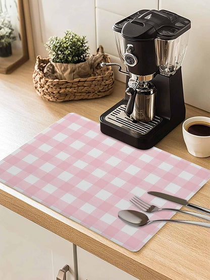 Pink Buffalo Coffee Mat Plaid Absorbent Bar Mat for Coffee Maker and Espresso Machine, Hide Stain Rubber Backed Dish Drying Mats for Kitchen Counter, 12"x20"