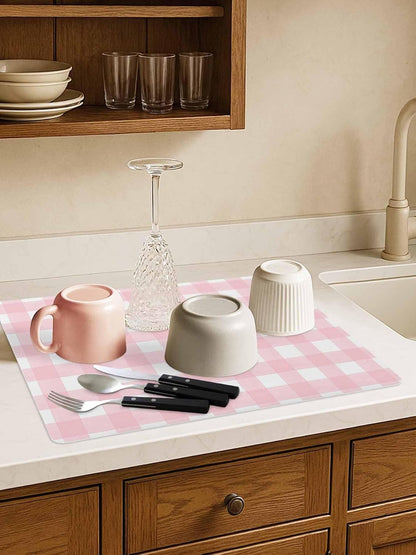 Pink Buffalo Coffee Mat Plaid Absorbent Bar Mat for Coffee Maker and Espresso Machine, Hide Stain Rubber Backed Dish Drying Mats for Kitchen Counter, 12"x20"