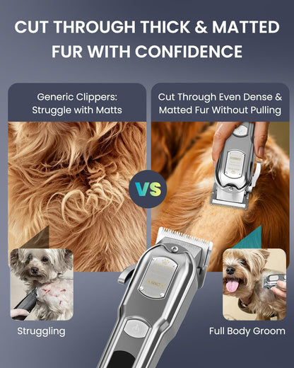 M&M STAR Dog Clippers for Grooming Thick Heavy Coats, All-Metal Body Low Noise Cordless Rechargeable Dog Hair Trimmer, Stainless Steel Blade, Professional Pet Grooming Kit for Dogs & Cats (Silver)