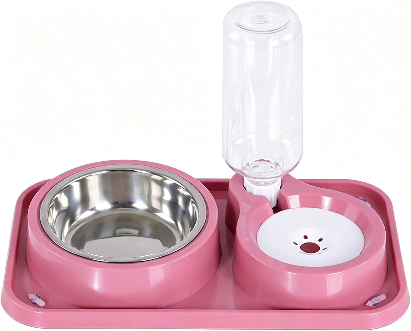 Non-Slip Dog Cat Food and Water Bowls Set with Water Dispenser | Dog Bowls Detachable Stainless Steel Bowl Gravity Pet Feeder and Waterer Set Automatic Water Refill for Cat Dog Puppy Rabbit