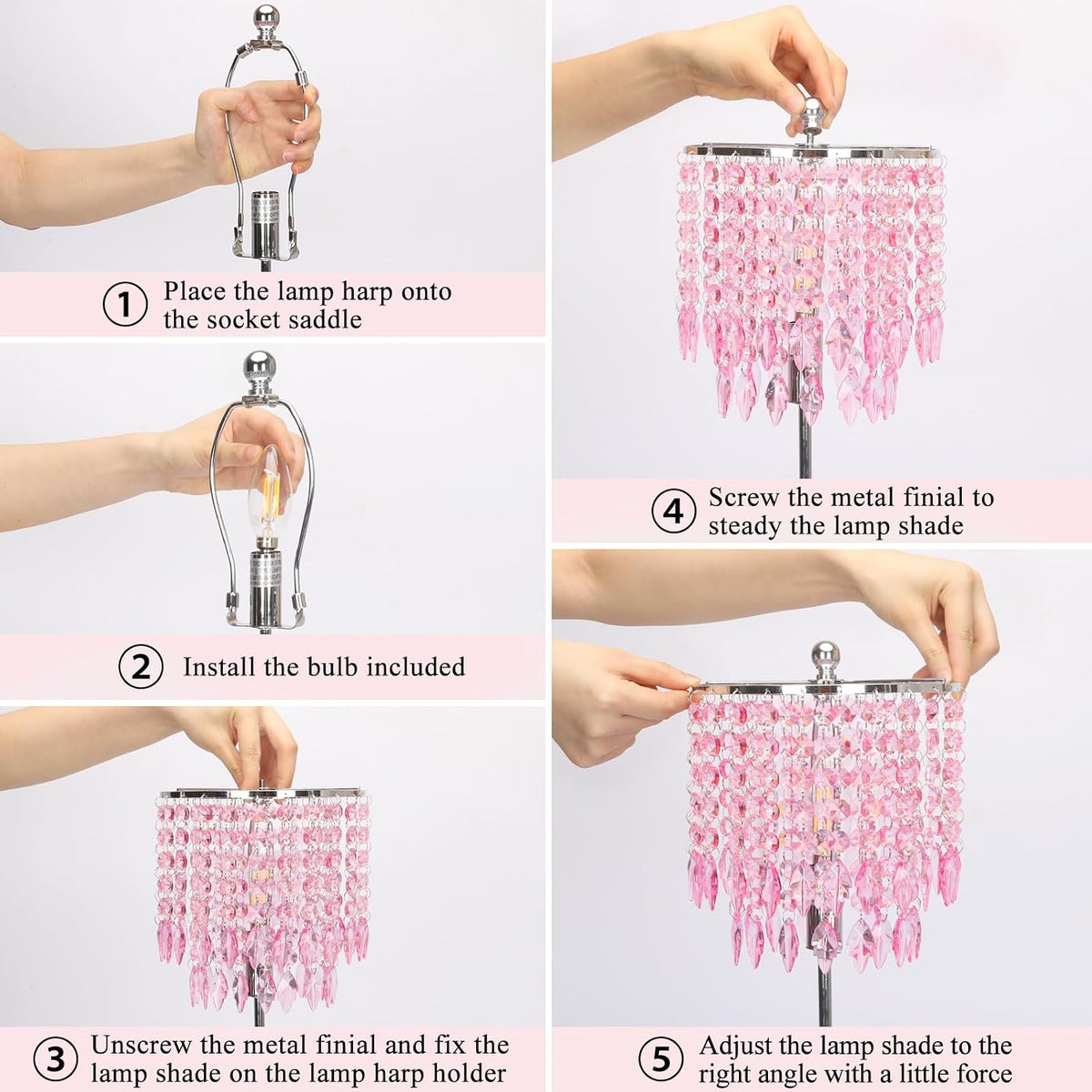 Pink Crystal Lamps, Touch Control Crystal Table Lamp with Dual USB Charging Ports, 3 Way Dimmable Bedside Lamp Decorative Nightstand Lamp for Girls Bedroom, Living Room, B11 LED Bulb Included