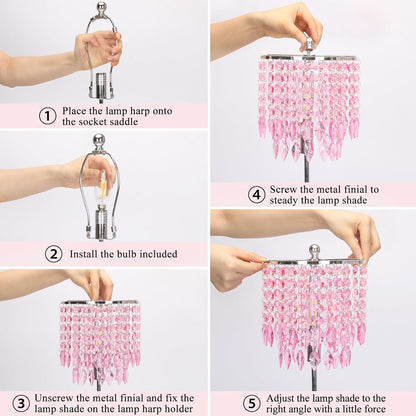 Pink Crystal Lamps, Touch Control Crystal Table Lamp with Dual USB Charging Ports, 3 Way Dimmable Bedside Lamp Decorative Nightstand Lamp for Girls Bedroom, Living Room, B11 LED Bulb Included