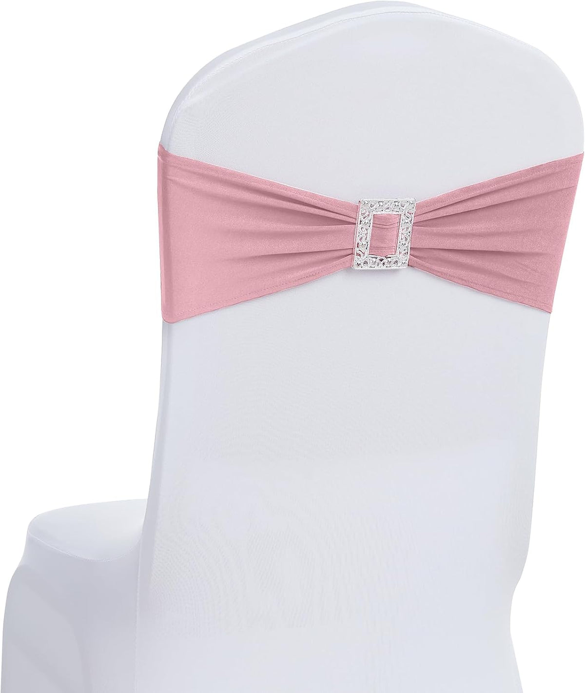 60 PCS Spandex Chair Sashes Bows Stretch Chair Cover Band with Buckle Slider Universal Elastic Chair Ties for Wedding Banquet Party Event Decoration (Dusty Pink)