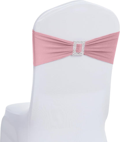 60 PCS Spandex Chair Sashes Bows Stretch Chair Cover Band with Buckle Slider Universal Elastic Chair Ties for Wedding Banquet Party Event Decoration (Dusty Pink)