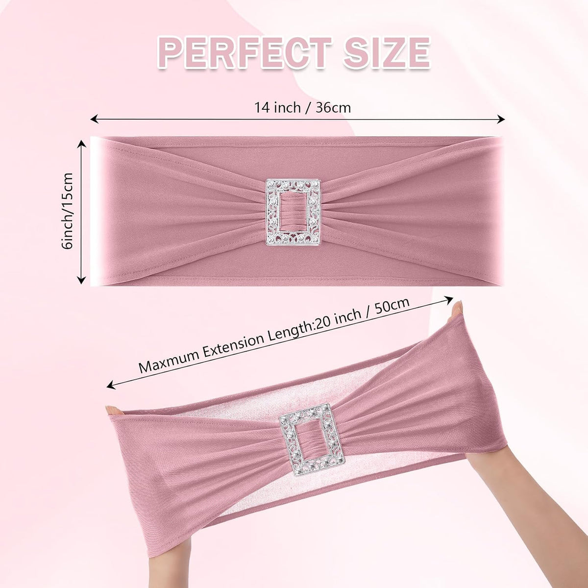 60 PCS Spandex Chair Sashes Bows Stretch Chair Cover Band with Buckle Slider Universal Elastic Chair Ties for Wedding Banquet Party Event Decoration (Dusty Pink)