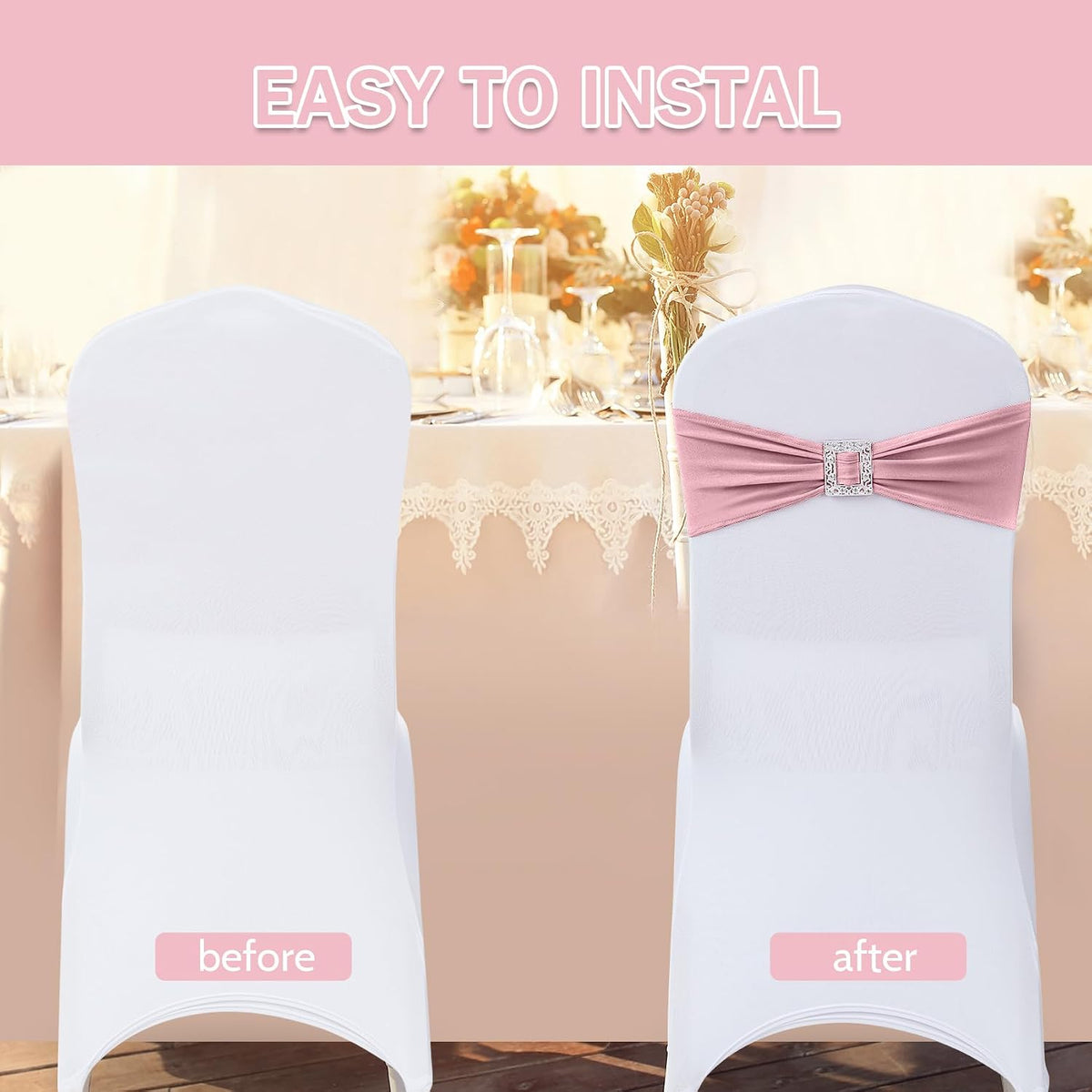 60 PCS Spandex Chair Sashes Bows Stretch Chair Cover Band with Buckle Slider Universal Elastic Chair Ties for Wedding Banquet Party Event Decoration (Dusty Pink)