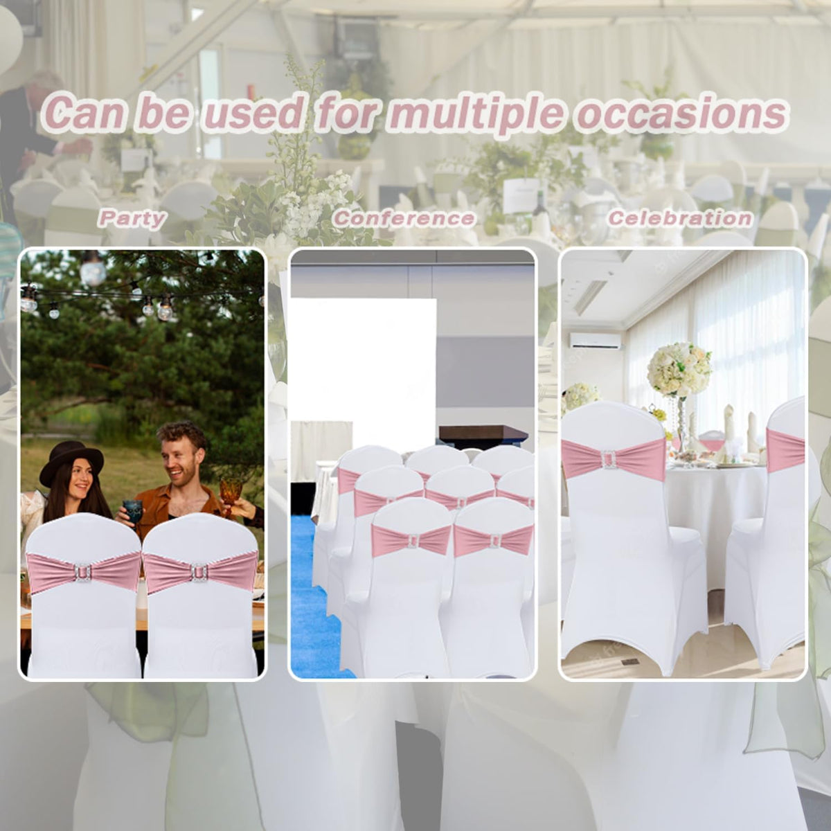 60 PCS Spandex Chair Sashes Bows Stretch Chair Cover Band with Buckle Slider Universal Elastic Chair Ties for Wedding Banquet Party Event Decoration (Dusty Pink)