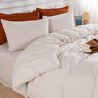 Striped Duvet Cover King Size,100% Washed Cotton Bedding Set,Textured Linen Feel,Breathable,Organic,3 Piece(White Stripes 104x90)