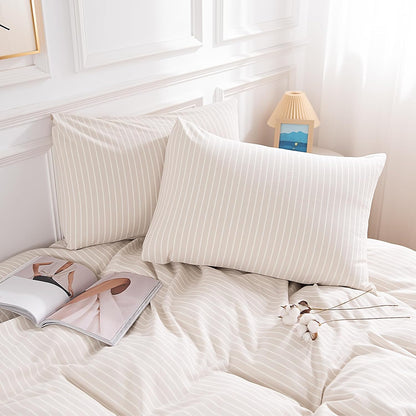 Striped Duvet Cover King Size,100% Washed Cotton Bedding Set,Textured Linen Feel,Breathable,Organic,3 Piece(White Stripes 104x90)