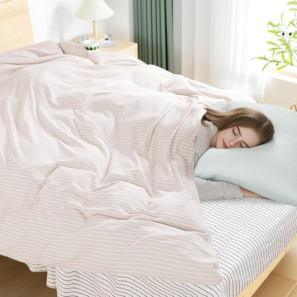 Striped Duvet Cover King Size,100% Washed Cotton Bedding Set,Textured Linen Feel,Breathable,Organic,3 Piece(White Stripes 104x90)