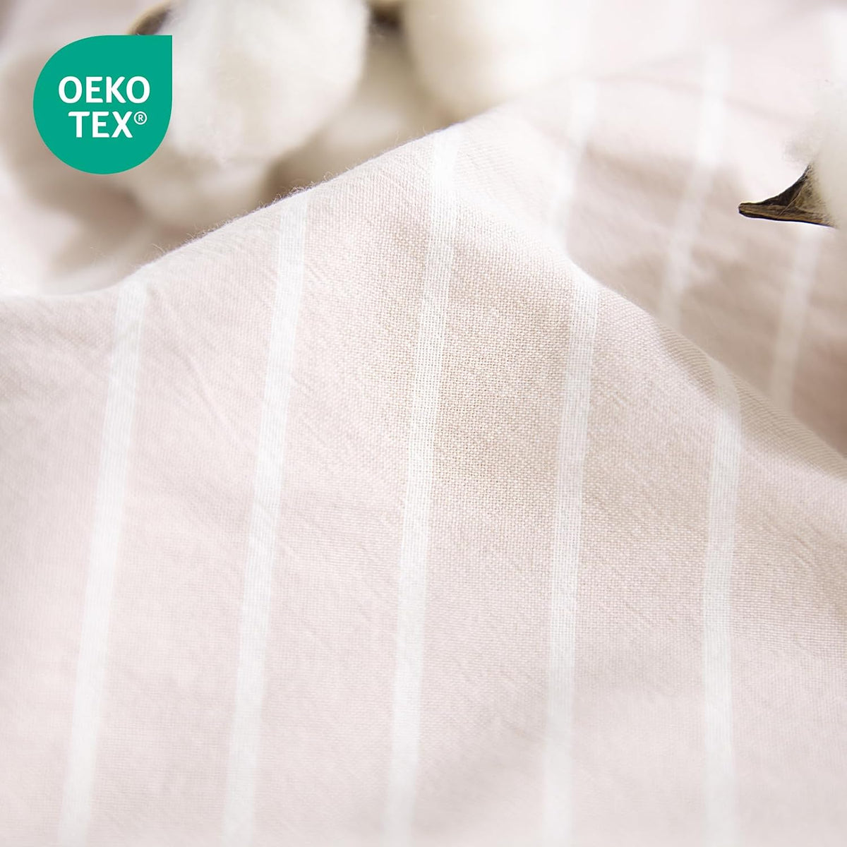 Striped Duvet Cover King Size,100% Washed Cotton Bedding Set,Textured Linen Feel,Breathable,Organic,3 Piece(White Stripes 104x90)