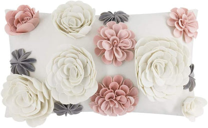 Soft Velvet 3D Flower Accent Throw Pillow Cover, Pink, 12x20 Inch