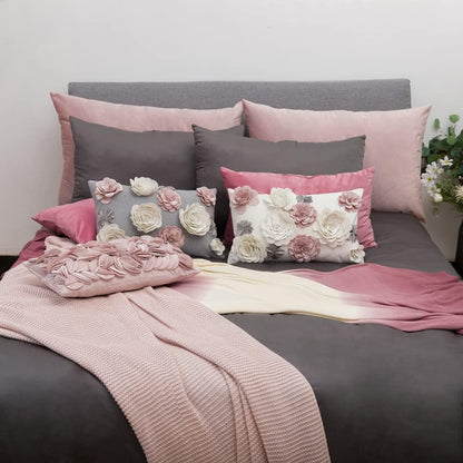 Soft Velvet 3D Flower Accent Throw Pillow Cover, Pink, 12x20 Inch