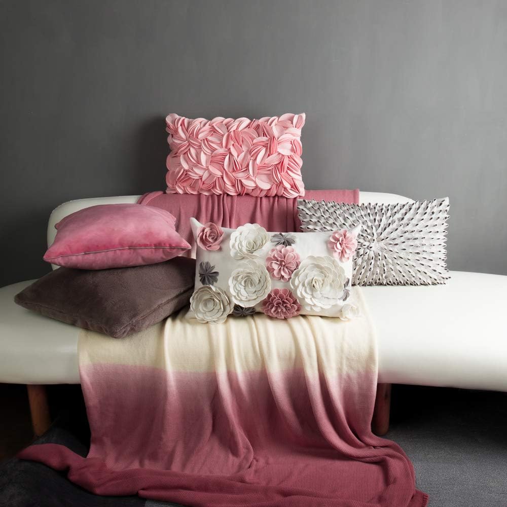 Soft Velvet 3D Flower Accent Throw Pillow Cover, Pink, 12x20 Inch
