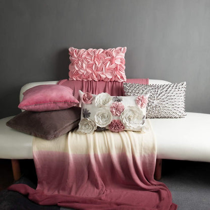 Soft Velvet 3D Flower Accent Throw Pillow Cover, Pink, 12x20 Inch