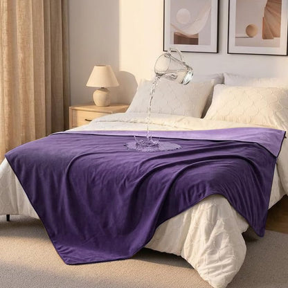 Waterproof Blanket for Couch Bed, Double Side Leakproof Dog Throw Blanket Flannel Fleece 3 Layer Lightweight Blanket (Dark-Light Purple, 60"×80")