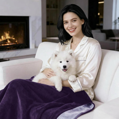 Waterproof Blanket for Couch Bed, Double Side Leakproof Dog Throw Blanket Flannel Fleece 3 Layer Lightweight Blanket (Dark-Light Purple, 60"×80")
