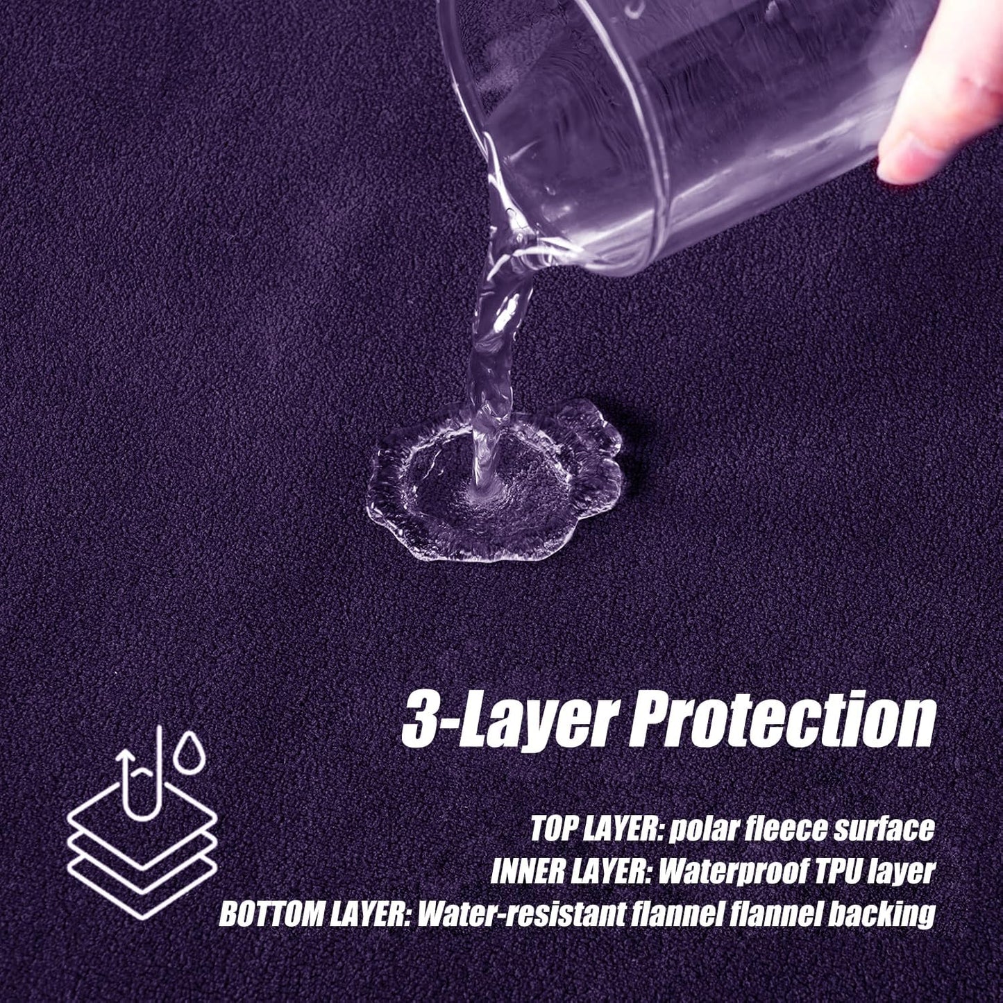 Waterproof Blanket for Couch Bed, Double Side Leakproof Dog Throw Blanket Flannel Fleece 3 Layer Lightweight Blanket (Dark-Light Purple, 60"×80")