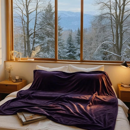 Waterproof Blanket for Couch Bed, Double Side Leakproof Dog Throw Blanket Flannel Fleece 3 Layer Lightweight Blanket (Dark-Light Purple, 60"×80")