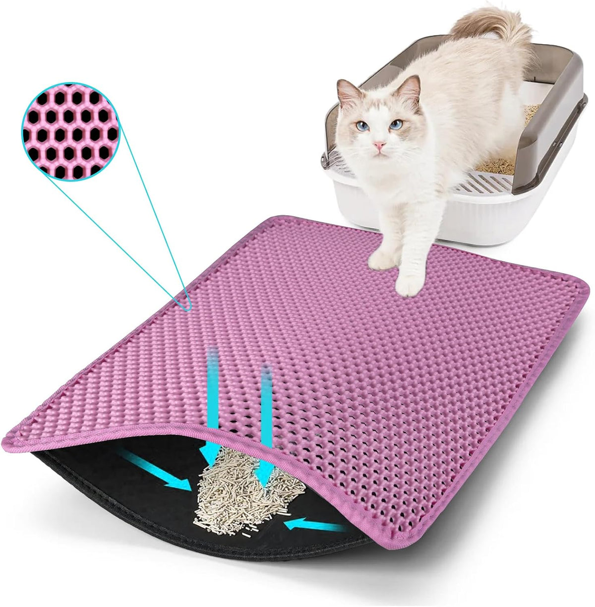 Cat Litter Mat 23"x14.5", Double Layer Waterproof Litterbox Mat, Pink